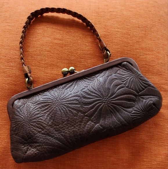 Fossil Brown Floral Embossed Leather Purse Clutch Boho - Picture 4 of 10